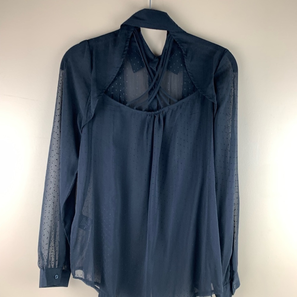 MANDEE Black Sheer Polka Dot Blouse with  Back Cut-Out - Picture 3 of 13